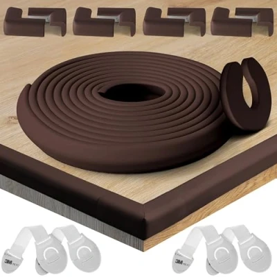 Afbeelding van HAPPY CHLEA® Rubberen hoekbeschermers voor kinderen, bescherm en veiligheidsset, 6,4 m volledige afdekking met bumperrol 8 zachte hoeken, 1 deurstopper 4 sloten