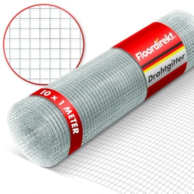 Afbeelding van Floordirekt Fijnmazig draadgaas 6,3 mm maaswijdte verzinkt 100 cm hoogte x 10 m lengte extra lange rol draadrooster als volièredraad, konijnendraad, barrière
