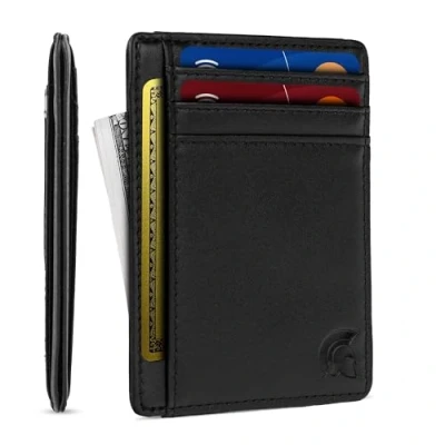 Afbeelding van POWR Slim Wallet voor heren met RFID blokkering, minimalistische kaarthouder, kan tot 7 kaarten en tickets opslaan, ideaal reizen, Donker zwart