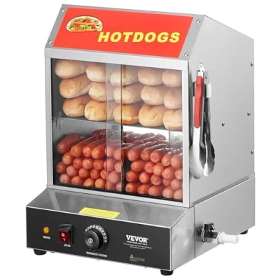 Image de VEVOR Cuiseur à vapeur Hot Dogs chauffe petits pains électrique 2 niveaux 27 L