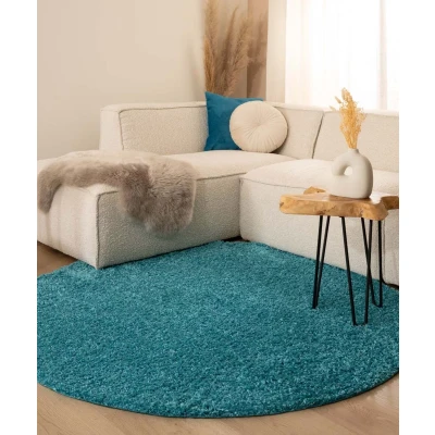 Afbeelding van Hoogpolig Vloerkleed Shaggy Trend Effen Rond Turquoise 120 Cm