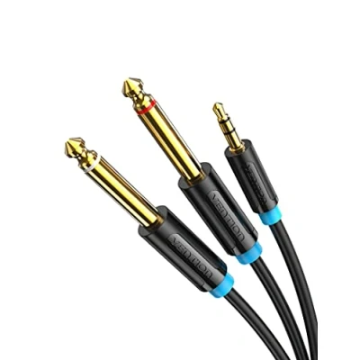 Afbeelding van VENTION 3,5 mm jack naar dubbele 6,35 mono Y audio splitter kabel mannelijke stekker stereo voor mixer, gitaar, recorder,