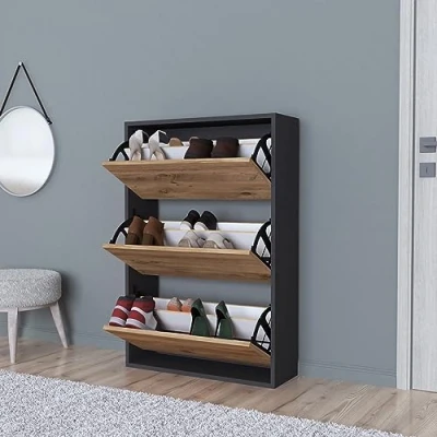 Afbeelding van Schoenenkast Aurskog 110x73,5x24 cm antraciet en eiken