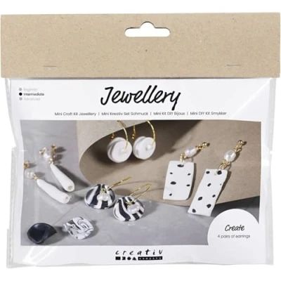 Afbeelding van Mini Hobbyset Sieraden Klei Oorbellen Zwart Wit