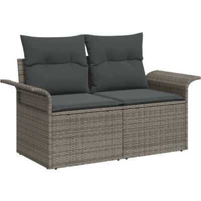 Afbeelding van vidaXL 2 zits tuinbank met kussens Grijs Poly Rattan