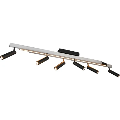 Afbeelding van Zeno LED plafondspot, 6 spots, geborsteld aluminium/zwart, metaal
