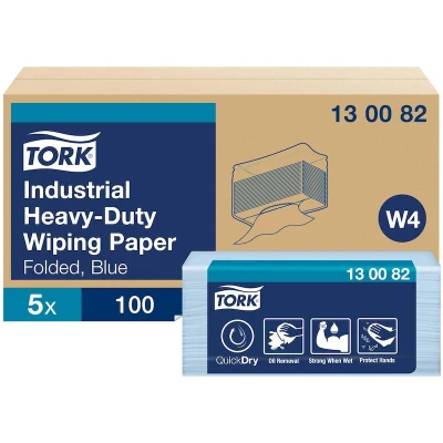 Image de TORK 130082 papier essuie tout industriel plié 3 plis 32x39cm bleu W4 (100 pcs.)