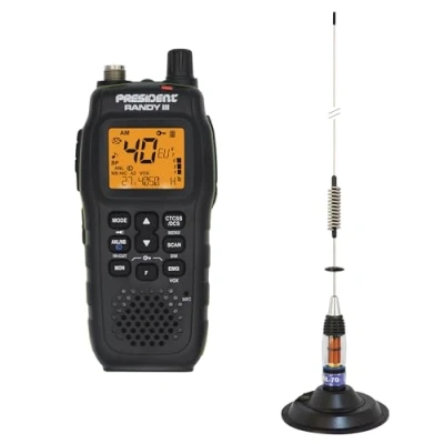 Afbeelding van President RANDY III AM/FM, Roger Beep, draagbare CB radio, ASC, ANL, NB, HI CUT, CTCSS/DCS, batterij + antenne PNI ML70 PL, magnetische sokkel 145 mm, incl. 70 cm, 4 m RG58 kabel inbegrepen