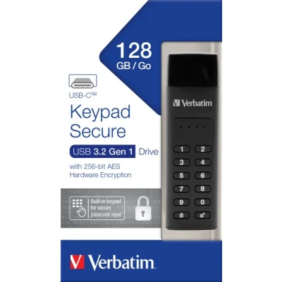 Afbeelding van Verbatim USB 3.2 Stick 128GB, Secure, Toetsenbord, AES 256 Bit Type C, 160MB/s, (W) 150MB/s, Retail