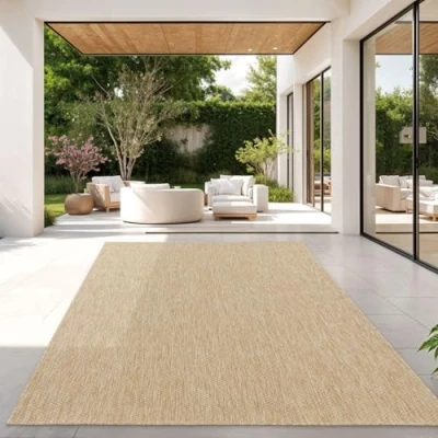 Afbeelding van TT Home Vloerkleed voor buitenkeuken, balkon, terras, effen, modern design, naturel, 200 x 280 cm
