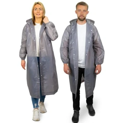 Afbeelding van REDSTAR 2 stuks regenponcho&#039;s met capuchon, lang, waterdicht, herbruikbaar, opvouwbaar, voor volwassenen, dames of heren, festival, grijs.