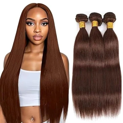Afbeelding van Tuheers Real Hair Bundles Human #4 Chocolate Straight Long 3 Brazilian Virgin Bundle Remy 30 Inches
