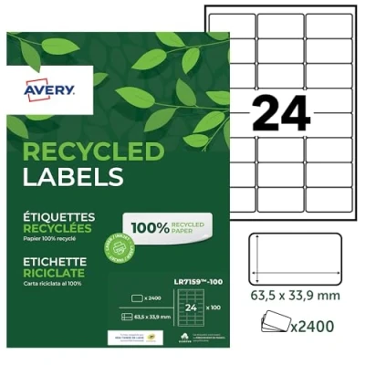 Afbeelding van Etiket Avery LR7159 100 33.9x63.5mm recycled wit 2400stuks