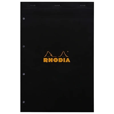 Afbeelding van RHODIA 202019C Notitieblok, nr. 20, zwart/oranje, A4, 21 x 31,8 cm, kleine ruitjes, 80 afneembare vellen, perforatie, 4 gaten, wit Clairefontaine papier, g/m², 3 stuks