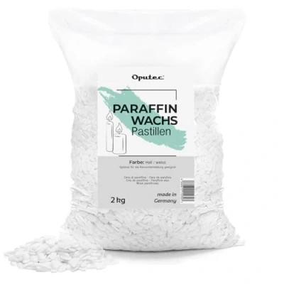 Afbeelding van Oputec 2 kg paraffinewas pastilles voor kaarsen: witte kaarswas, kaarsen zelf maken, kaarswas om te gieten, eigen maken en bijvullen, Made in Germany