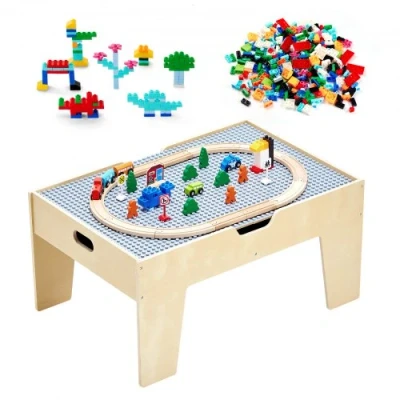 Image de VEVOR Table Circuit Train Bois avec 290 Briques de Construction 30 Accessoires