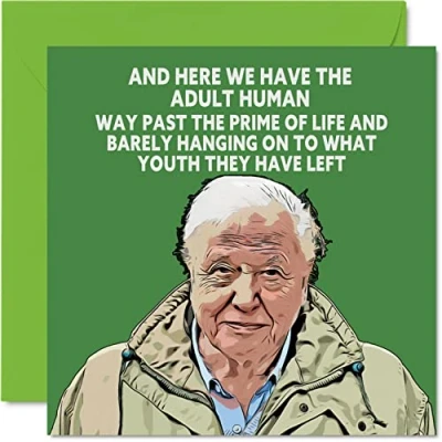 Afbeelding van Humoristische verjaardagskaart David Attenborough voor mannen en vrouwen, verjaardagskaarten mama, papa, broer, zus, zoon, dochter, opa, 145 mm x mm, wenskaarten 21e, 30e,
