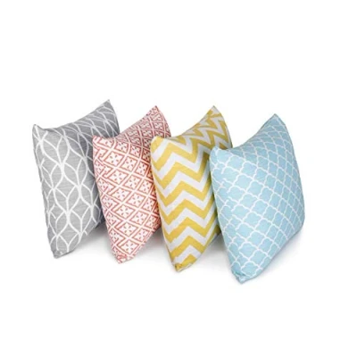 Image de Penguin Home® Coordonnées Décoratif Carré Housse de Coussin 4 Pièce Set, 45 cm Longueur x Largeur, Assortiment