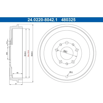 Afbeelding van ATE 24.0222 8042.1 Remtrommel 269,5mm