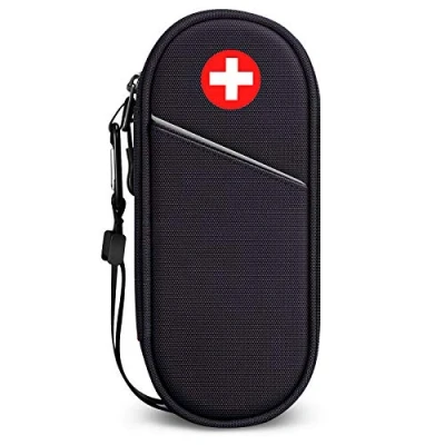 Afbeelding van SITHON Lege medicijntas draagbare geïsoleerde medicijnorganizer voor 2 epiPen, Auvi Q, neusspray, allergie meds, astma inhalatie buitenreizen, (zwart), zwart.