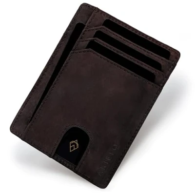 Afbeelding van Akielo Portemonnee, compacte kaarthouder met RFID blokkering, minimalistische herenportemonnee, donkere moka editie, Eén maat, dark mokka edition, Taille unique