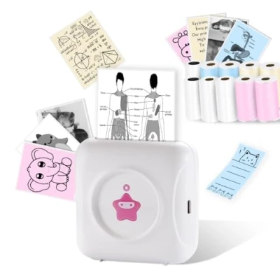 Afbeelding van vretti TP2 Y mini thermische printer, zelfklevende compatibel met Android en iOS, fotoprinter 10 rollen etiketten, draagbare zakprinter voor iPhone, notities
