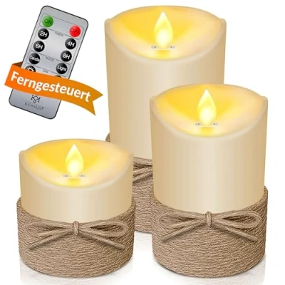 Afbeelding van KESSER® Vlamloze led kaarsenset met afstandsbediening, timerfunctie van echte was, 3 kaarsen, geel
