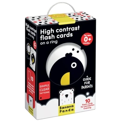 Afbeelding van Banana Panda 10 Hoog Contrast Kijk en Voel Babyboek Kaarten met 20 afbeeldingen / Zwart Wit Baby Speelgoed Boekje vanaf 0 maanden 9x14cm