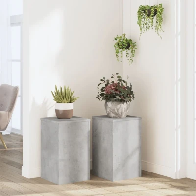 Afbeelding van Plantenstandaards 2 st 30x30x50 cm bewerkt hout betongrijs