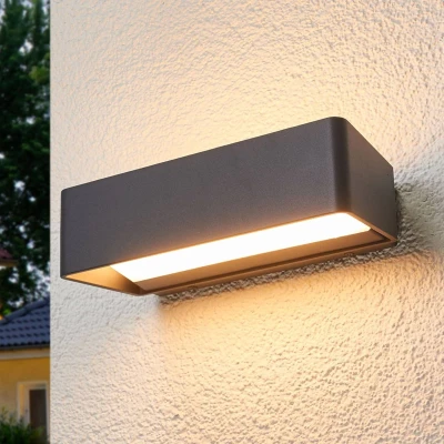 Afbeelding van Lucande LED buitenwandlamp Midvig, donkergrijs, hoekig, IP65