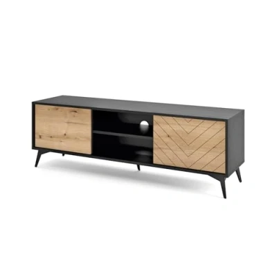 Afbeelding van Selsey Boulia RTV kast visgraat 154 cm zwart/eik