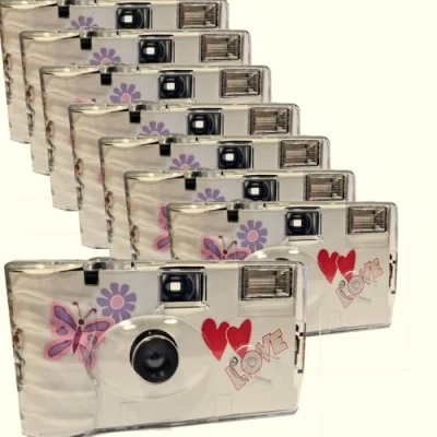 Afbeelding van 1A PHOTO PORST Trouwcamera met vlinder, 8 stuks, wegwerpcamera, feestcamera (elk 27 foto&#039;s, flitser)