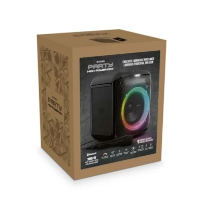 Image de PARTYBTHPMAX Enceinte lumineuse sans fil Bluetooth 5.3 200W USB, SD, Aux In Micro filaire (idéal Karaoké)