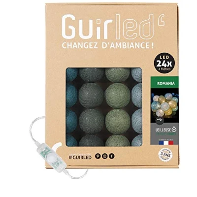 Afbeelding van Guirled Lichtsnoer met katoenen bollen, USB nachtlampje voor baby&#039;s 2 uur A incl. dubbele voeding 3 intensiteiten 24 bollen van 2,4 m Bos
