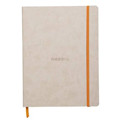 Afbeelding van RHODIA 117555C Notitieboek, zacht, beige, 19 x 25 cm, gestippeld, 160 pagina&#039;s, lichtbruin papier, 90 g/m², bladwijzers, elastische sluiting, omslag van kunstleer, collectie Rhodiarama