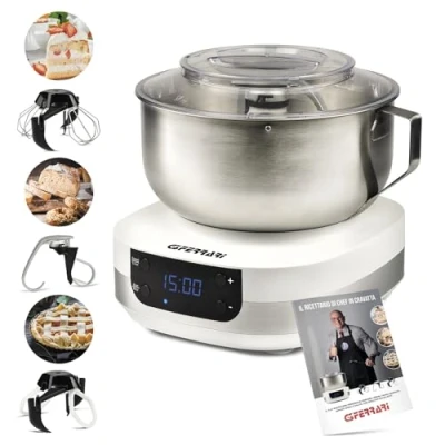 Afbeelding van G3 Ferrari G20145 Pastaio Gourmet planetaire kneedmachine, 1500 W, 5 liter, roestvrijstalen kom met handgreep, digitaal display, snelheden, timer, inclusief receptenboek