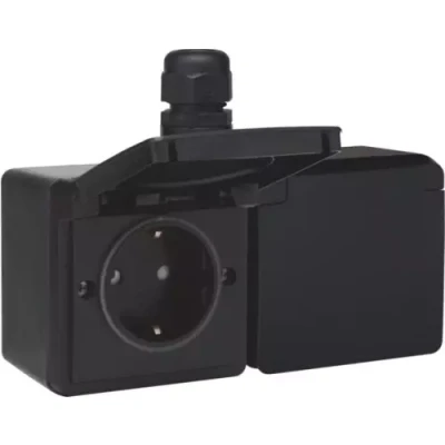 Afbeelding van Niko New Hydro dubbele wandcontactdoos opbouw met steekklemmen zwart IP55 horizontaal