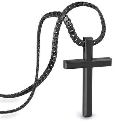 Afbeelding van SERASAR Premium Ketting voor Heren [Faith] Roestvrij staal 316L Waterdicht Stevige kinketting Veilige sluiting Zwart 60 cm Inclusief sieradendoosje