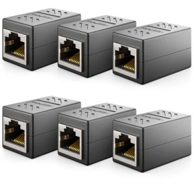 Afbeelding van deleyCON 6 x CAT6 koppeling kabelconnector netwerkkabel patchkabel ethernetkabel modulaire adapter afgeschermd 2 bus RJ45 DSL LAN zwart