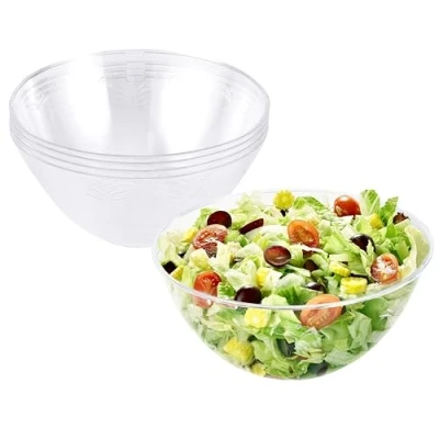 Afbeelding van MATANA 5 Plastic Kommetjes (3 Liter), Transparante Saladekommen, Snackkommen voor Picknicks &amp; Feestjes Herbruikbaar Stevig