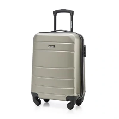 Image de WITTCHEN Valise de voyage Bagage à main cabine rigide ABS 4 roulettes pivotantes Serrure combinaison Poignée télescopique Globe Line Taille M Champagne Brussels Airlines/Ryanair/TUI fly Belgium