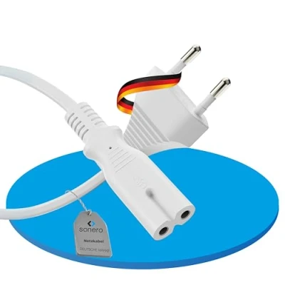 Afbeelding van Sonero® Europese stroomkabel voor huishoudelijke apparaten, eurostekker naar IEC C7 stekker, 3 m, wit