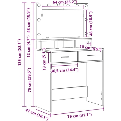 Afbeelding van vidaXL Sonoma eiken MDF, Spaanplaat 79 x 41 135 cm Moderne Kaptafel