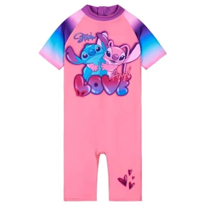 Afbeelding van Disney Badpak voor meisjes, eendelig, zwempak, kinderen, Stitch, Ariel, ijskoningin, Roze Stitch &amp; Angel