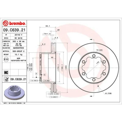 Afbeelding van BREMBO 09.C639.21 Remschijf 303 28 6 interne ventilatie Gecoat High carbon MAN: TGE Box, Minibus, VOLKSWAGEN: Crafter Van