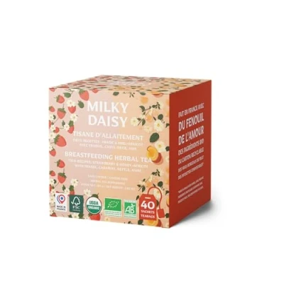 Image de Milky Daisy Duo de Tisanes Allaitement Bio Saveur Fraise &amp; Abricot Miel avec Fenouil, Anis, Carvi et Ortie Infusion Stimulante Lactation pour Mamans 40 Infusettes Compostables