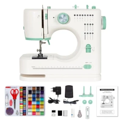 Afbeelding van Todeco Automatische naaimachine met 16 naaibewerkingen, dubbele naald en draad, draagbare naaimachine, voor beginners kinderen, pedalen naaiset (groen)