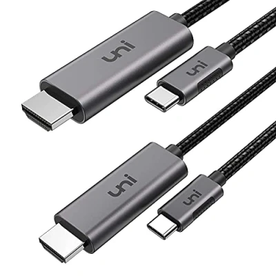 Afbeelding van uni 2 stuks USB C naar HDMI kabel [4K @60Hz] aluminium compatibel met Thunderbolt 3 poorten voor MacBook Pro, iPad Air, Surface Book 2, Samsung S10 enz. 1,8 m