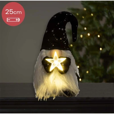 Afbeelding van Handgemaakt zwart/wit Gnoom mannetje met lichtgevende ster 25(37)cm