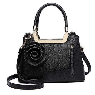 Afbeelding van Miss Lulu Elegante schoudertas met bovenste handgreep voor dames, kunstleer, bloemenpatroon, zwart., Schoudertassen